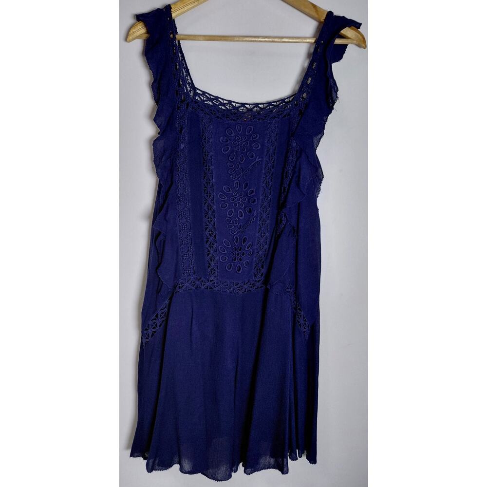 FP ONE Blue Sleeveless Dress Solid Woven Short Women See Measurements